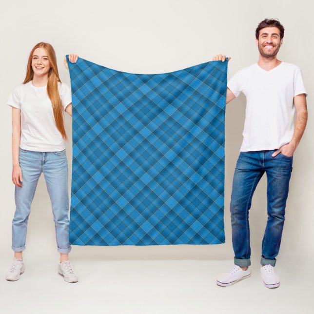Couverture Polaire Motif Plaid bleu et or (En situation)