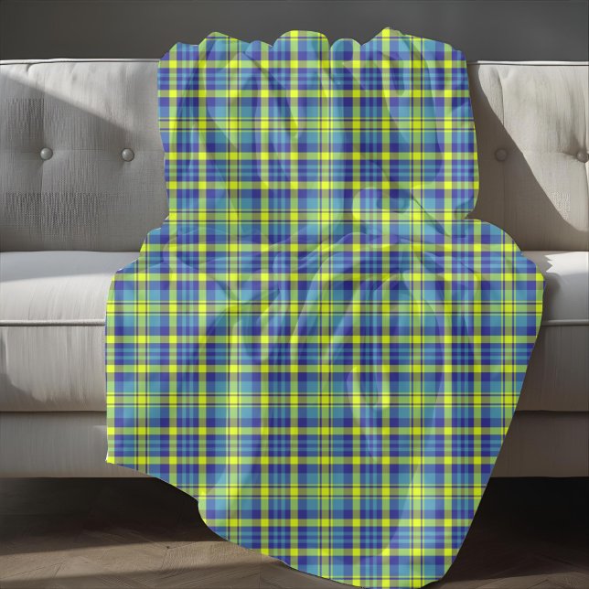 Couverture Polaire Motif Plaid bleu jaune vert tatan (Blue Yellow Green Tartan Plaid Pattern Fleece Blanket)