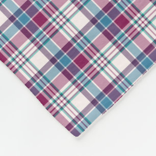 Couverture Polaire Motif Plaid bleu magenta et turquoise