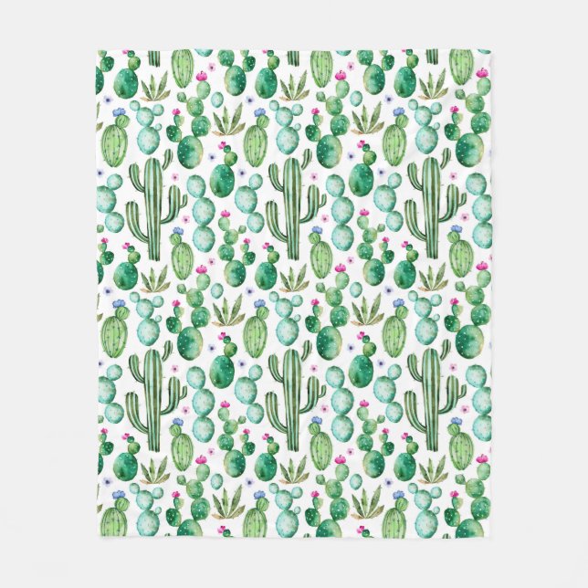 Couverture Polaire Motif Plante de Cactus d'aquarelle (Devant)