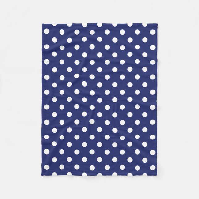 Couverture Polaire Motif Pois Blanc Bleu marine (Devant)