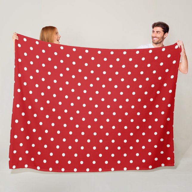 Couverture Polaire Motif Pois Classique Blanc Sur Rouge Festif (En situation)