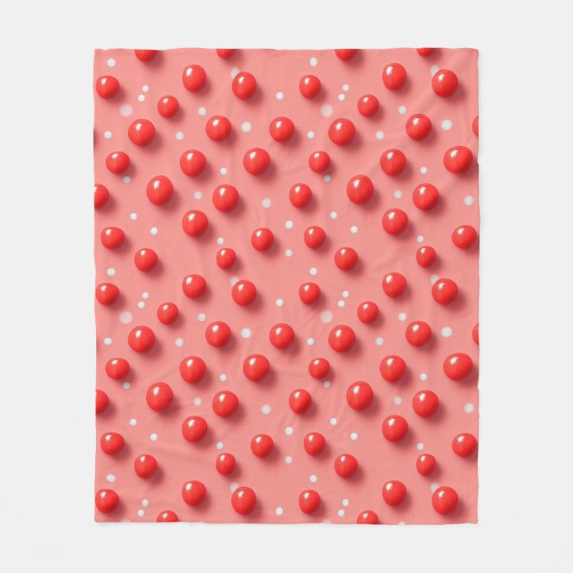 Couverture Polaire motif Pois rouge et blanc 3D (Devant)