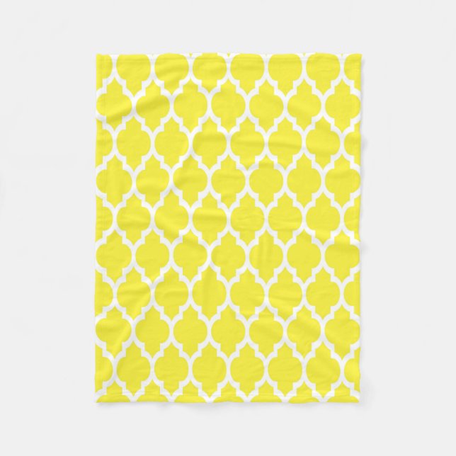 Couverture Polaire Motif Quatrefoil Marocain Blanc Jaune #4 (Devant)