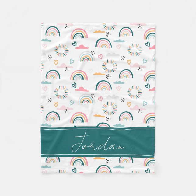 Couverture Polaire Motif Rainbows & Hearts (Devant)