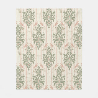 Couverture Polaire Motif rayé damassé rétro français – Vert sauge vin