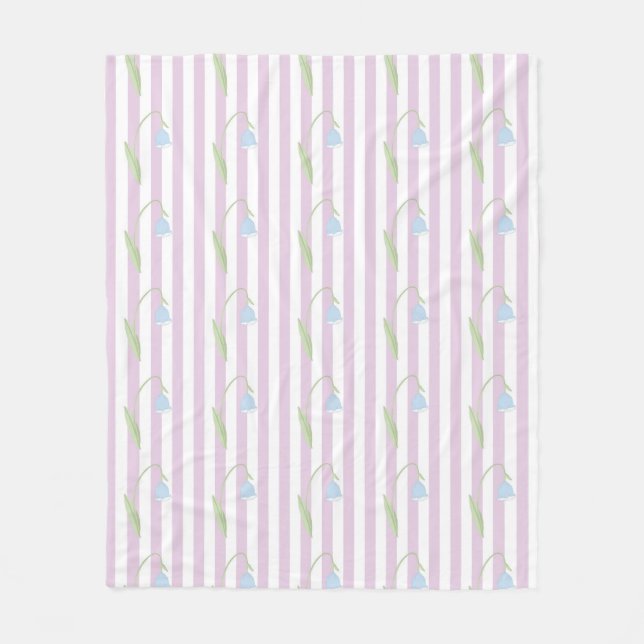 Couverture Polaire Motif rayé pastel rose esthétique avec fleurs (Devant)