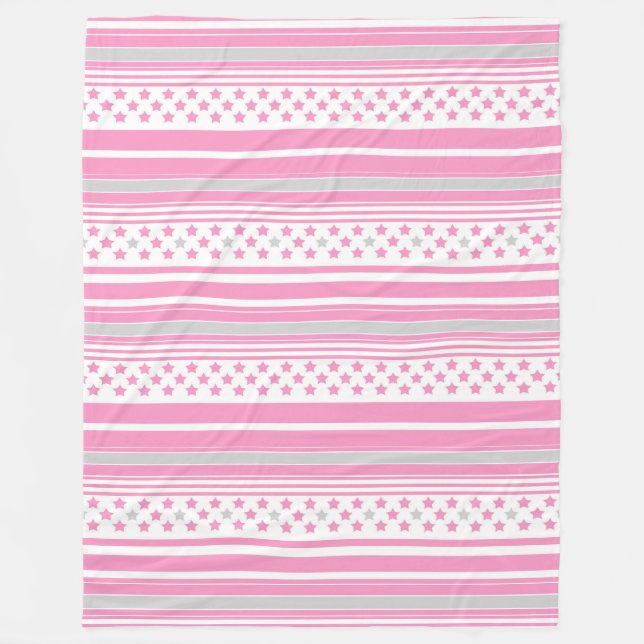 Couverture Polaire Motif rayé rose avec étoiles (Devant)