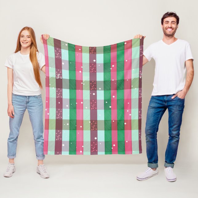 Couverture Polaire Motif rayures de Noël classique (En situation)