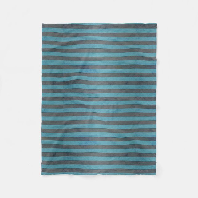 Couverture Polaire Motif rayures sarcelle et gris (Devant)