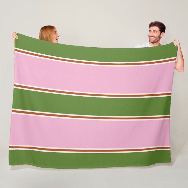 Couverture Polaire Motif rétro à rayures roses et vertes (En situation)