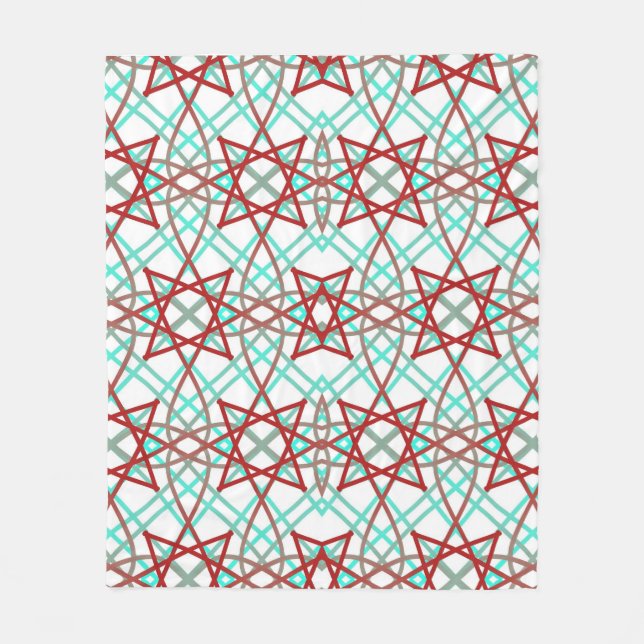 Couverture Polaire Motif Rétro En Rouge, Blanc Et Turquoise. (Devant)