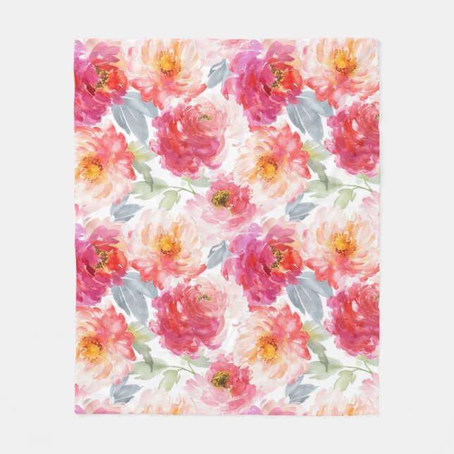 Couverture Polaire Motif rose Aquarelle Peony (Devant)