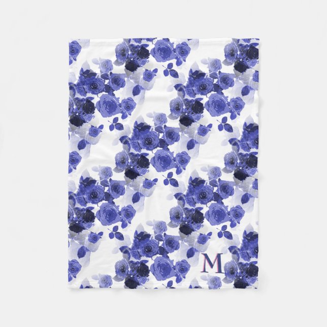 Couverture Polaire Motif Rose bleu (Devant)