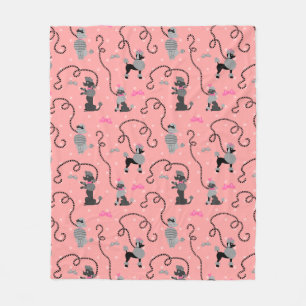 Couverture Polaire Motif rose de jupe de caniche rétro et noir de le