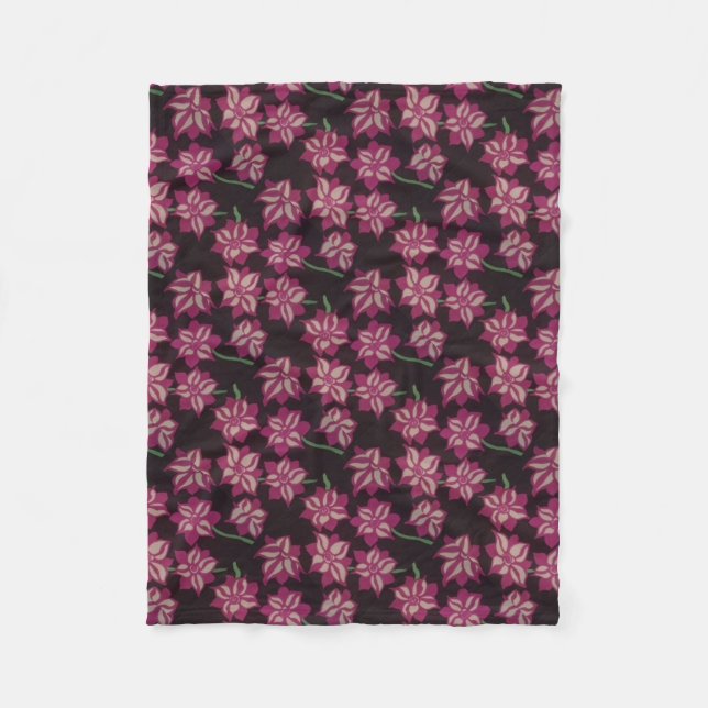 Couverture Polaire Motif rose et blanc Dahlia (Devant)