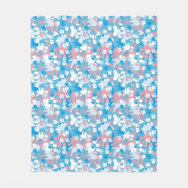 Couverture Polaire Motif rose et bleu de chien de camouflage (Devant)