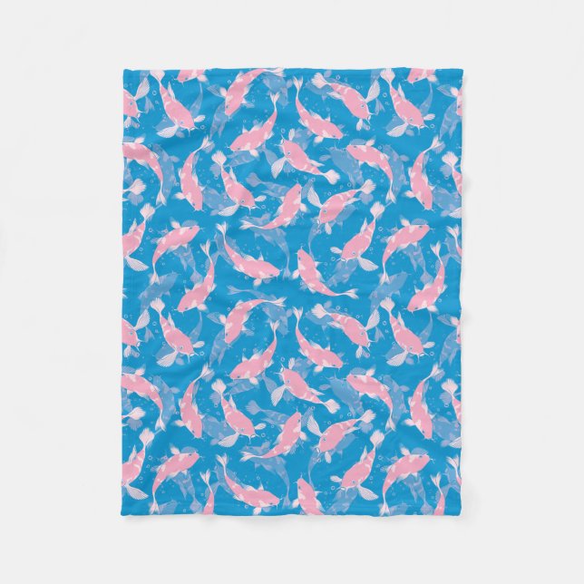 Couverture Polaire Motif rose et bleu - Koi Fish (Devant)