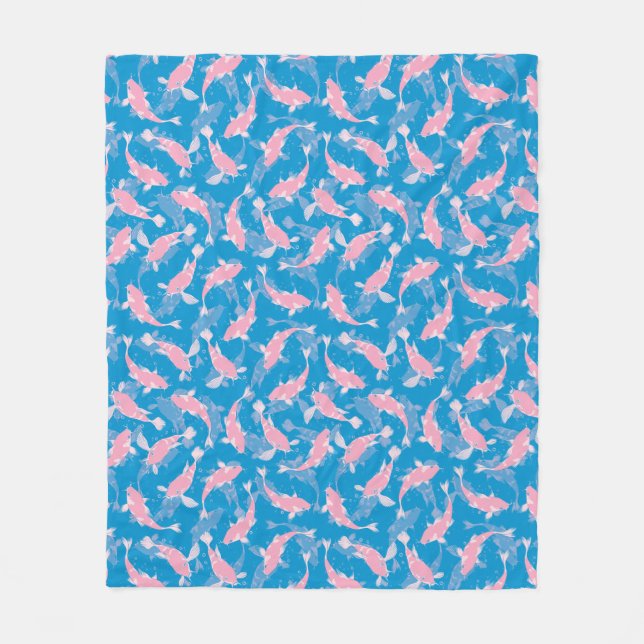 Couverture Polaire Motif rose et bleu - Koi Fish (Devant)