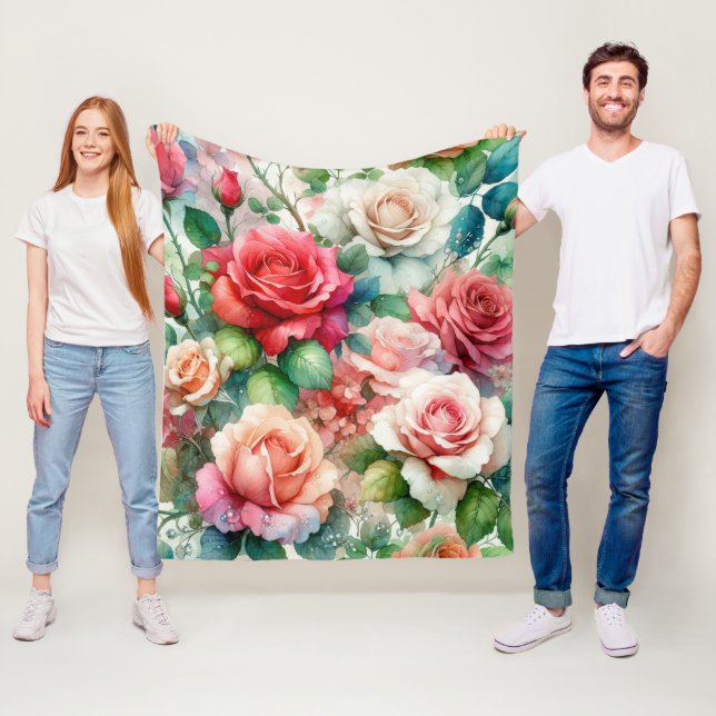 Couverture Polaire Motif Rose Fantaisiste (En situation)