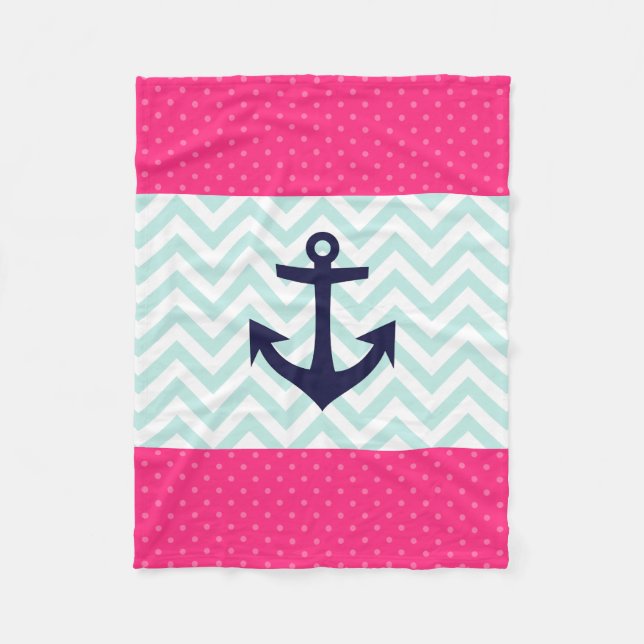 Couverture Polaire Motif rose nautique d'Ancre de Chevron de menthe (Devant)