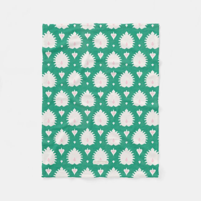 Couverture Polaire Motif rose vert texturisé chic moderne d'ikat (Devant)