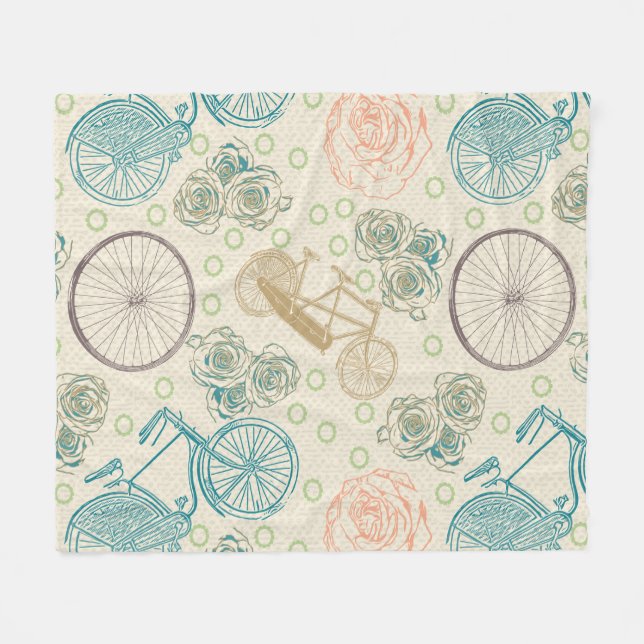 Couverture Polaire Motif Rose vintage à vélo (Devant (Horizontal))