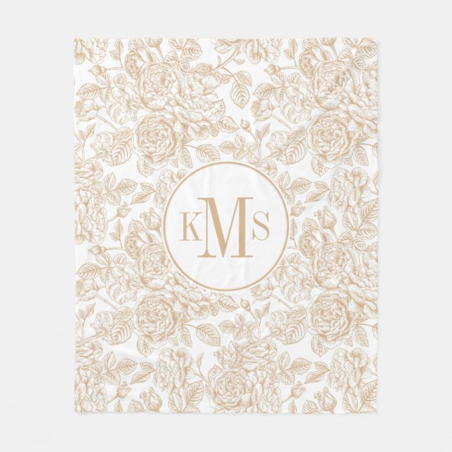 Couverture Polaire Motif Rose Vintage beige (Devant)