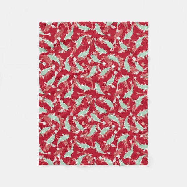 Couverture Polaire Motif rouge et vert - Koi Fish (Devant)