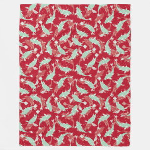 Couverture Polaire Motif rouge et vert - Koi Fish
