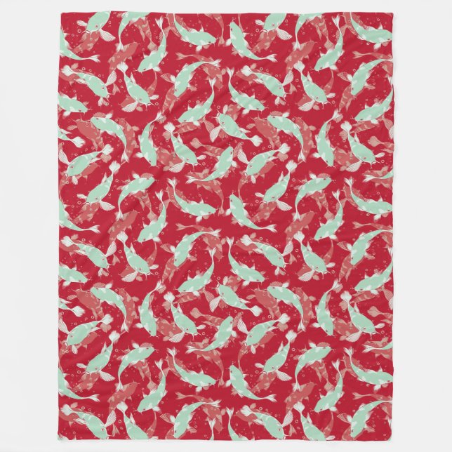 Couverture Polaire Motif rouge et vert - Koi Fish (Devant)