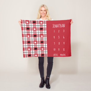 Couverture Polaire Motif rouge rustique de flanelle d'ours noir et