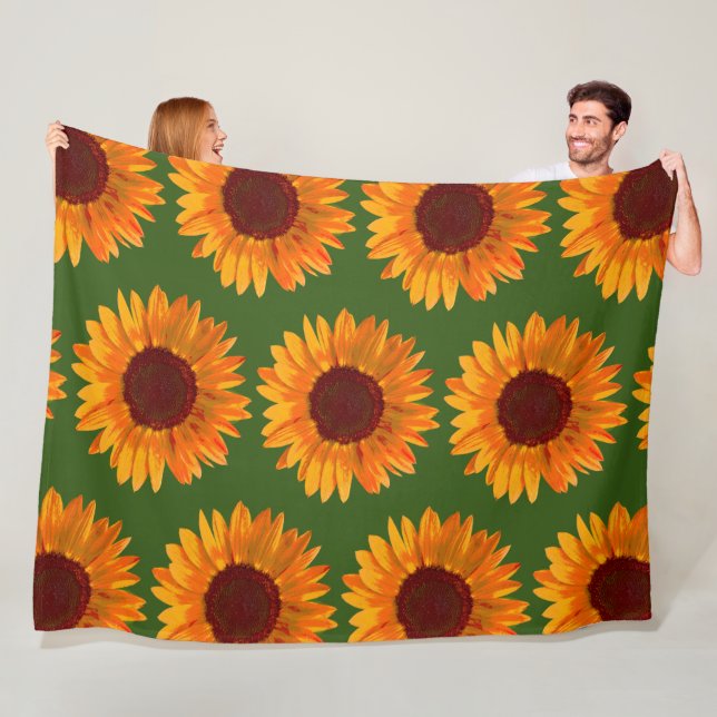 Couverture Polaire Motif Rustique de tournesol ferme charme (En situation)