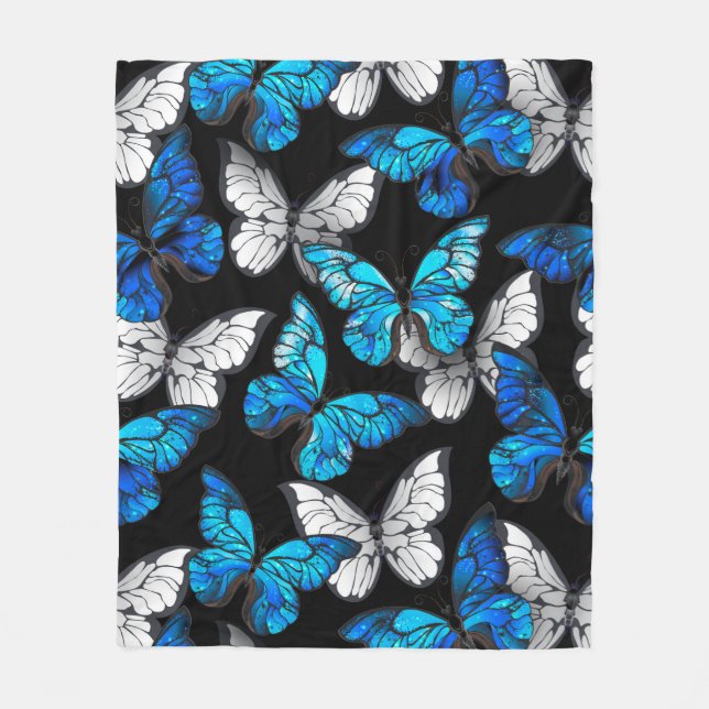 Couverture Polaire Motif sans couleur foncée avec papillons bleus Mor (Devant)