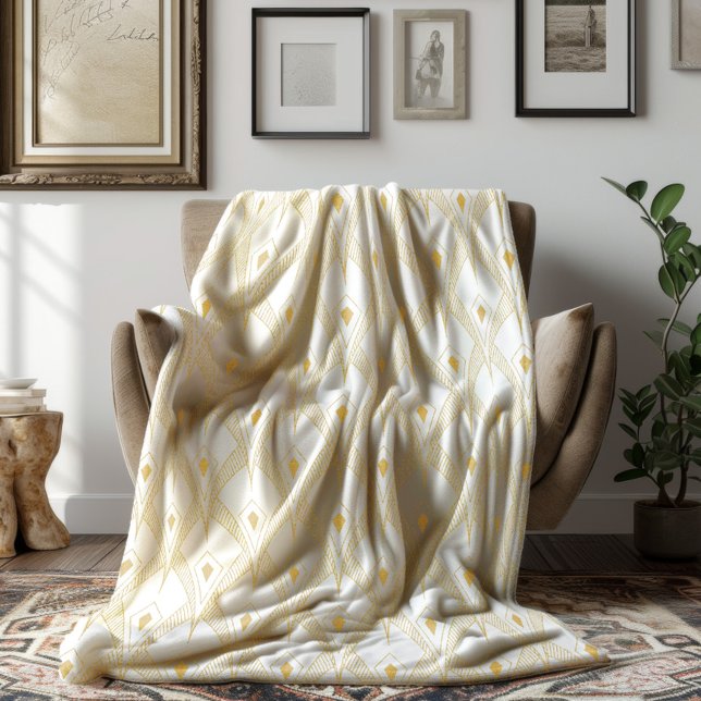 Couverture Polaire Motif sans couture art-déco or et blanc 3 (Créateur téléchargé)