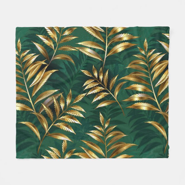 Couverture Polaire Motif sans couture avec des fougères dorées (Devant (Horizontal))