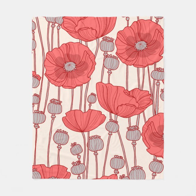 Couverture Polaire Motif sans couture avec des pavots.  (Devant)