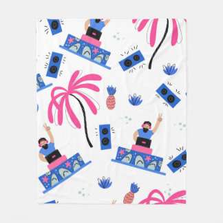 Couverture Polaire Motif sans couture avec joyeux dj palmiers pineapp