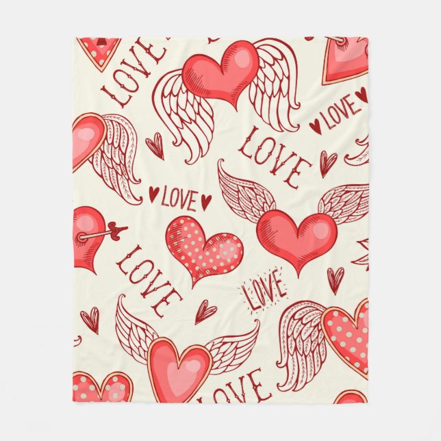 Couverture Polaire Motif sans couture avec les coeurs. Bonne Saint Va (Devant)