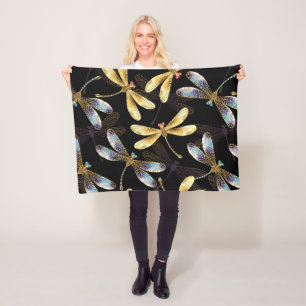 Couverture Polaire Motif sans couture avec libellules d'or
