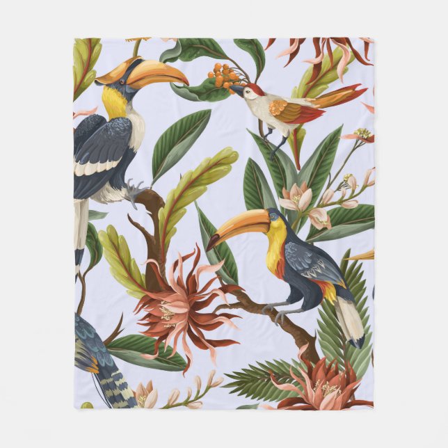 Couverture Polaire Motif sans couture avec oiseaux et feuilles tropic (Devant)