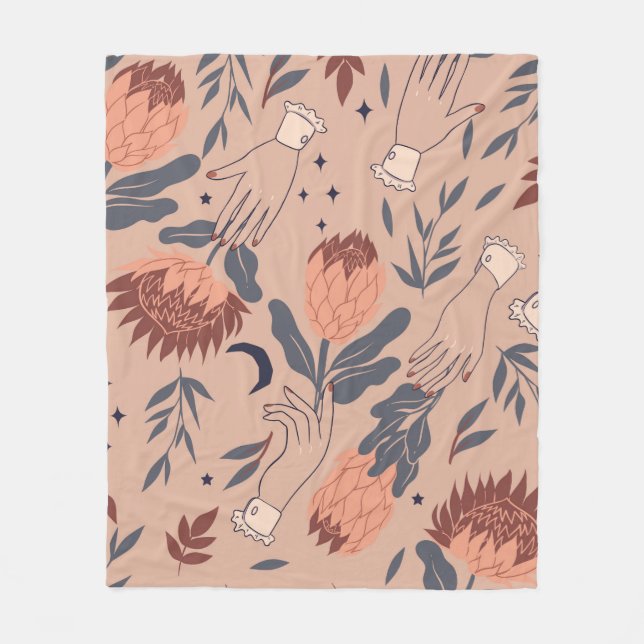 Couverture Polaire Motif sans couture avec oiseaux, fleurs de protéa  (Devant)
