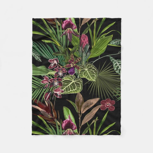Couverture Polaire Motif sans couture avec orchidées et fleurs de pro (Devant)