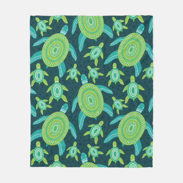 Couverture Polaire Motif sans couture avec tortues vertes. Mer  (Devant)
