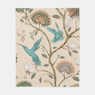 Couverture Polaire Motif sans couture beige avec fleurs stylisées et 