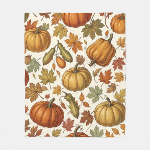 Couverture Polaire Motif sans couture de citrouille et de feuille d'a