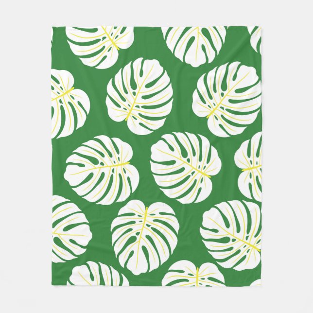 Couverture Polaire Motif sans couture de feuilles de monstère blanche (Devant)