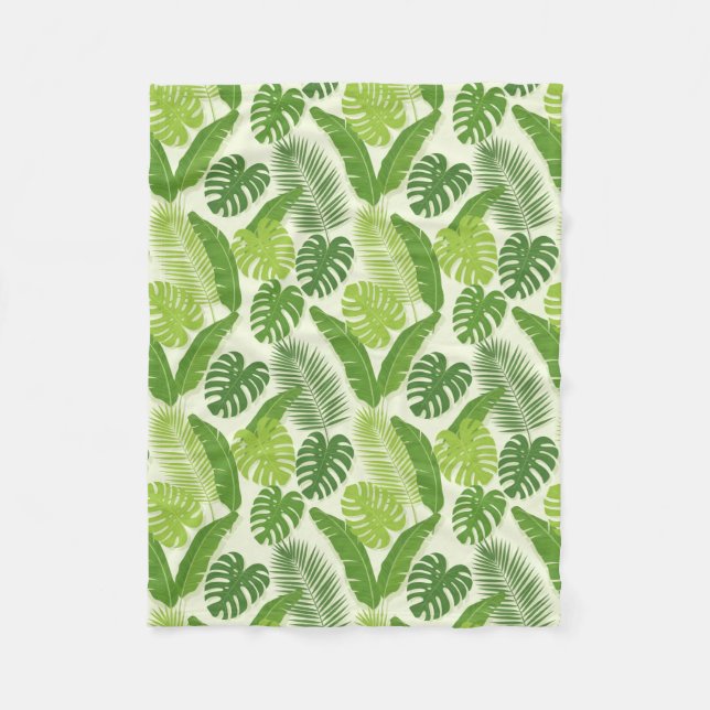Couverture Polaire Motif sans couture de feuilles tropicales & Monste (Devant)