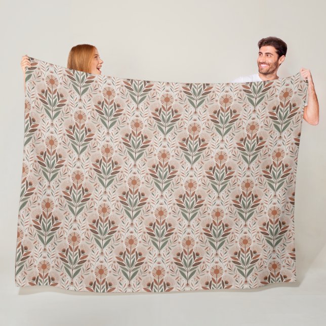 Couverture Polaire Motif sans couture de fleurs sauvages et de feuill (En situation)