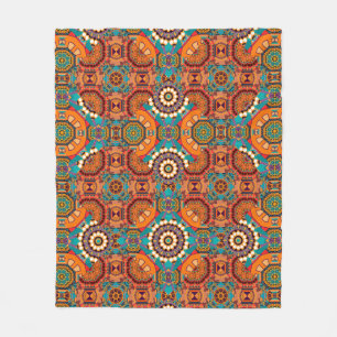Couverture Polaire Motif sans couture de mandalas peintes en marron,